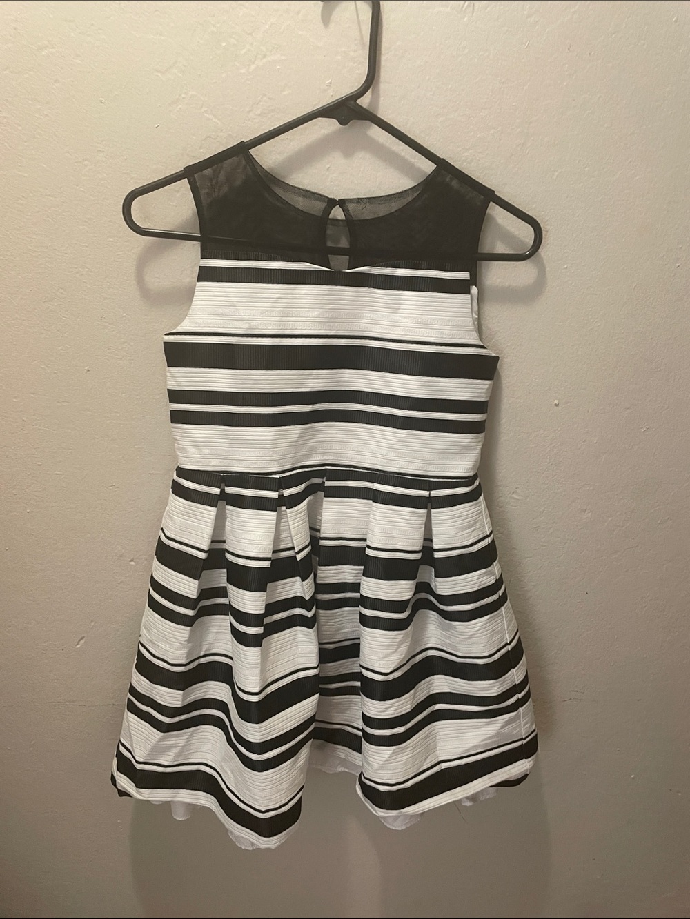 Pippa & Julie Black and White Striped Mesh Yoke Party Dress